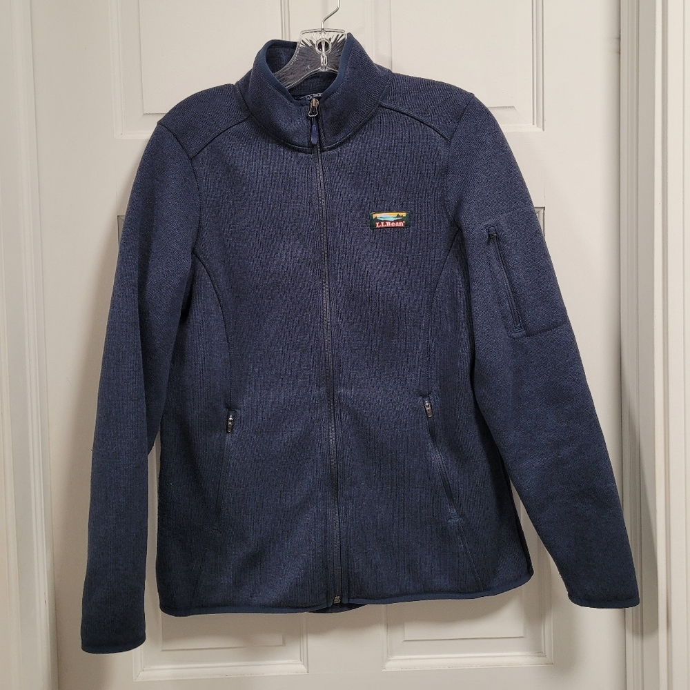 Women's L.L.Bean Sweater Fleece Full-Zip Jacket Navy Blue Med Reg EUC